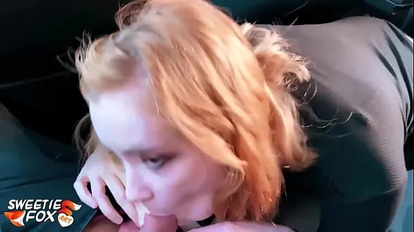 Fresh Redhead Suck Dick Taxi Driver and Cum Swallow in the Car - POV best Videos