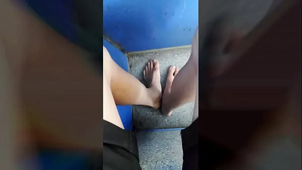 Fresh Twink walking barefoot on the road and still no shoe in a tram to the city best Videos