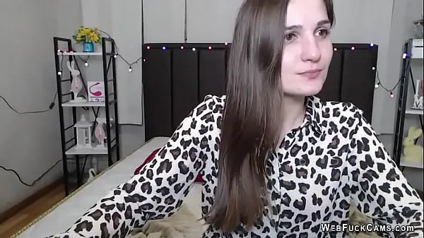 Brunette amateur Ukrainian babe AmfisaBert in leopard print t shirt stripping off to red bra then naked showing small tits and firm ass on webcam Video terbaik baru