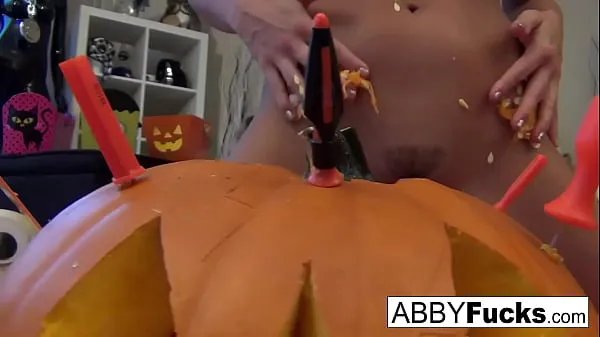 Fresh Abigail carves a pumpkin then plays with herself best Videos