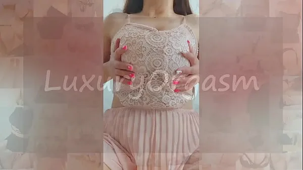 Fresh Pretty girl in pink dress and brown hair plays with her big tits - LuxuryOrgasm best Videos